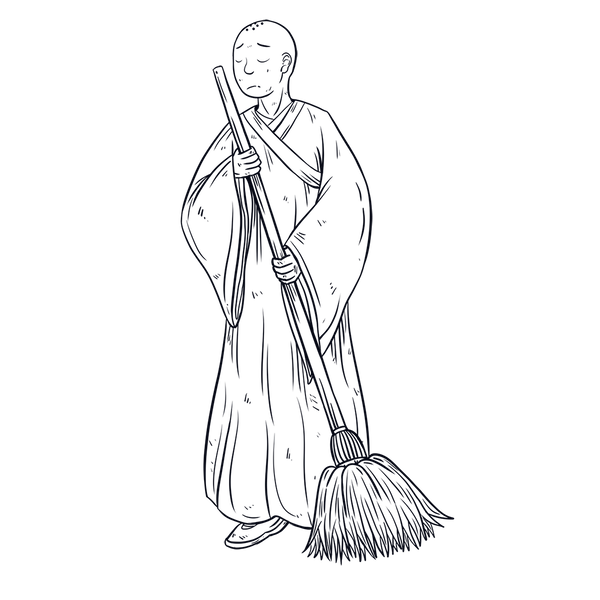 Monk with broom